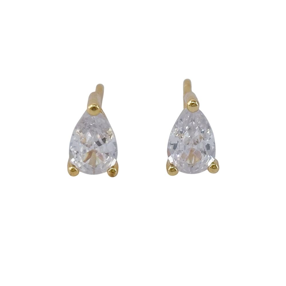 Vintage Gold-Tone Sterling Silver 925 Cubic Zirconia Teardrop Earrings